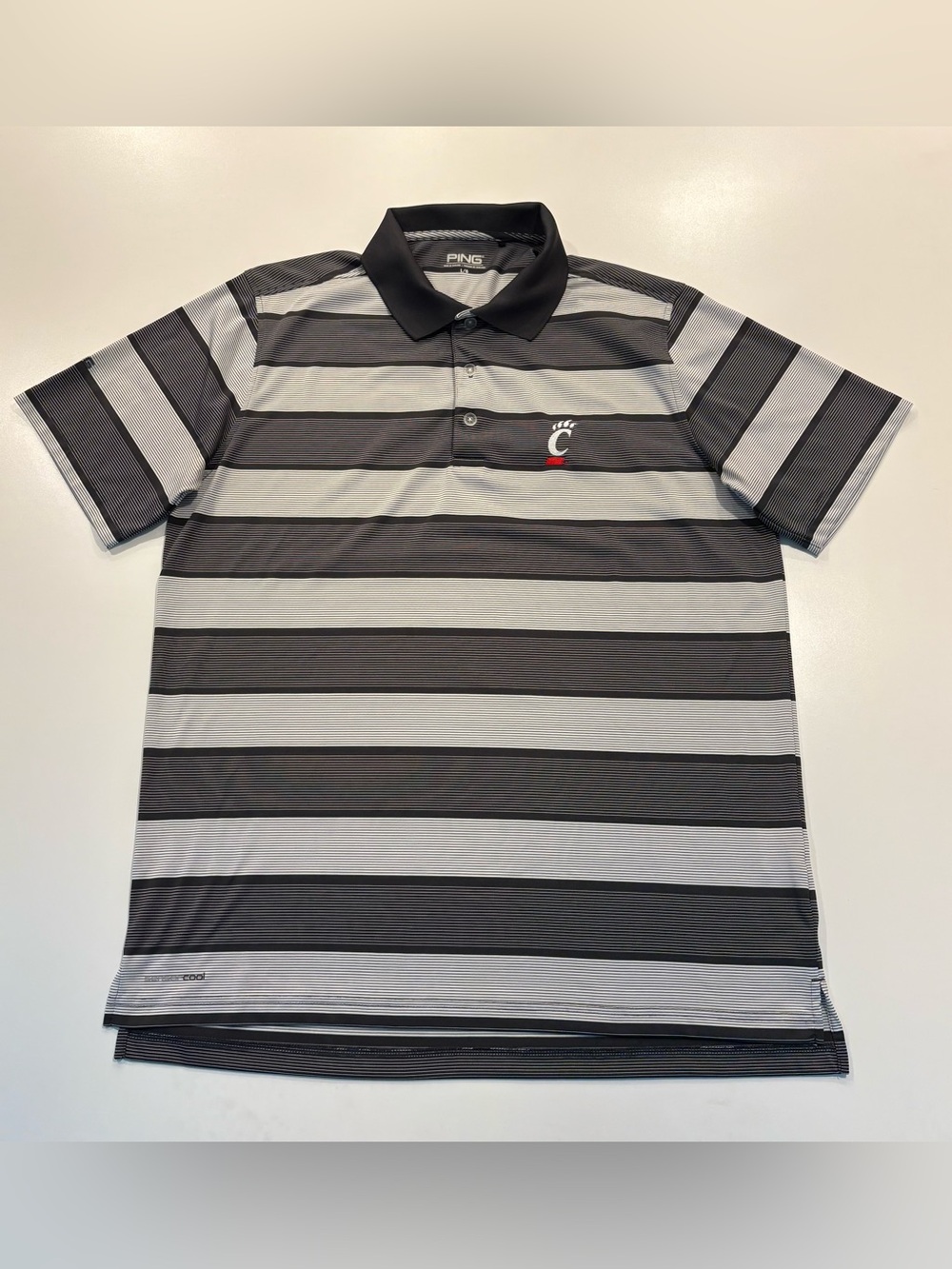 Ping Golf Men's Large Sensor Cool Polo - Black Striped / Cincinnati Bearcats